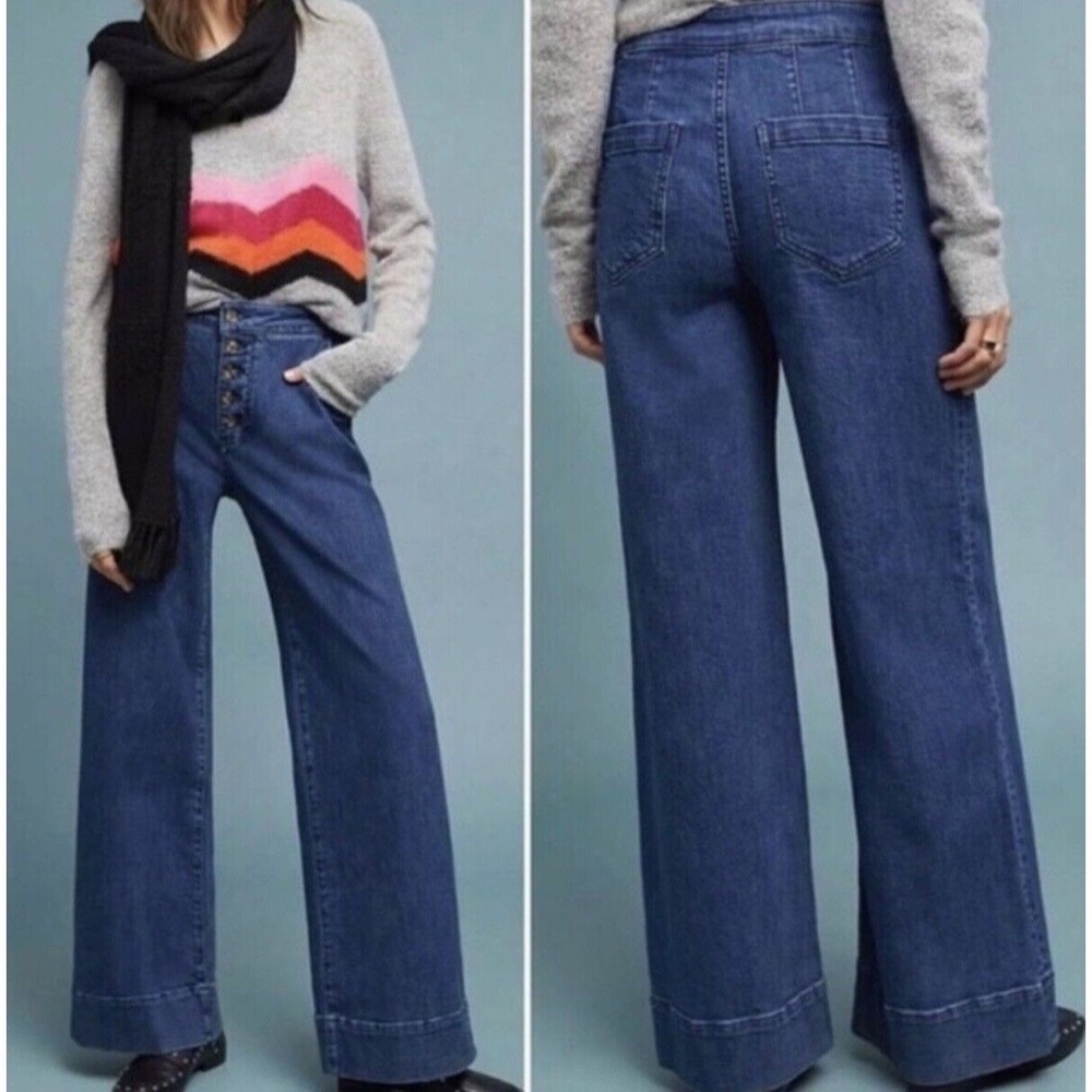 Pilcro And The Letterpress Anthropologie Button Front Wide Leg Jean Size 31